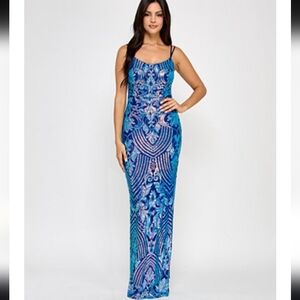 $129 Emerald Sundae Women Sequined Side-Slit Maxi Slip Gown XS Glam Party NWT